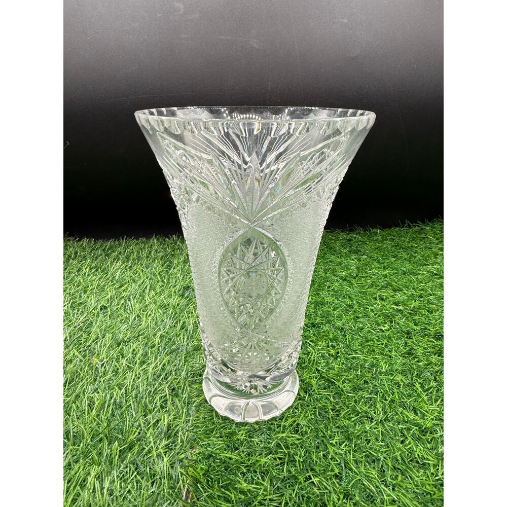 Vintage Hand-Cut Crystal Vase – Starburst & Floral Etched Design